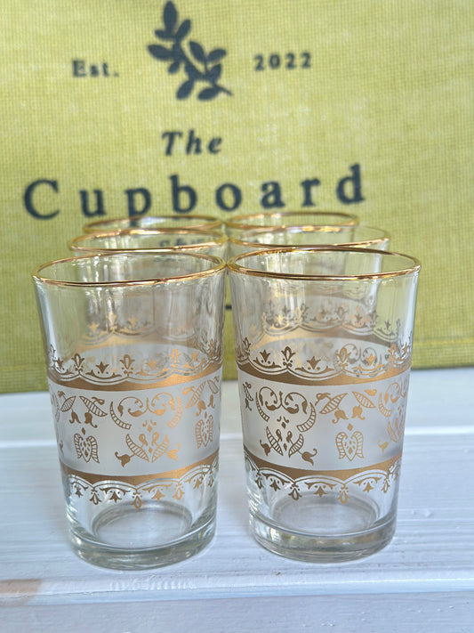 Vintage Gold Motif Design Tea Frosted w/ Gold Design, Set of 6
