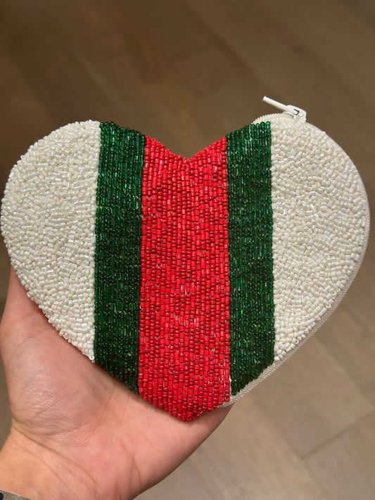 Green/Red Stripe Heart Shape Coin Purse