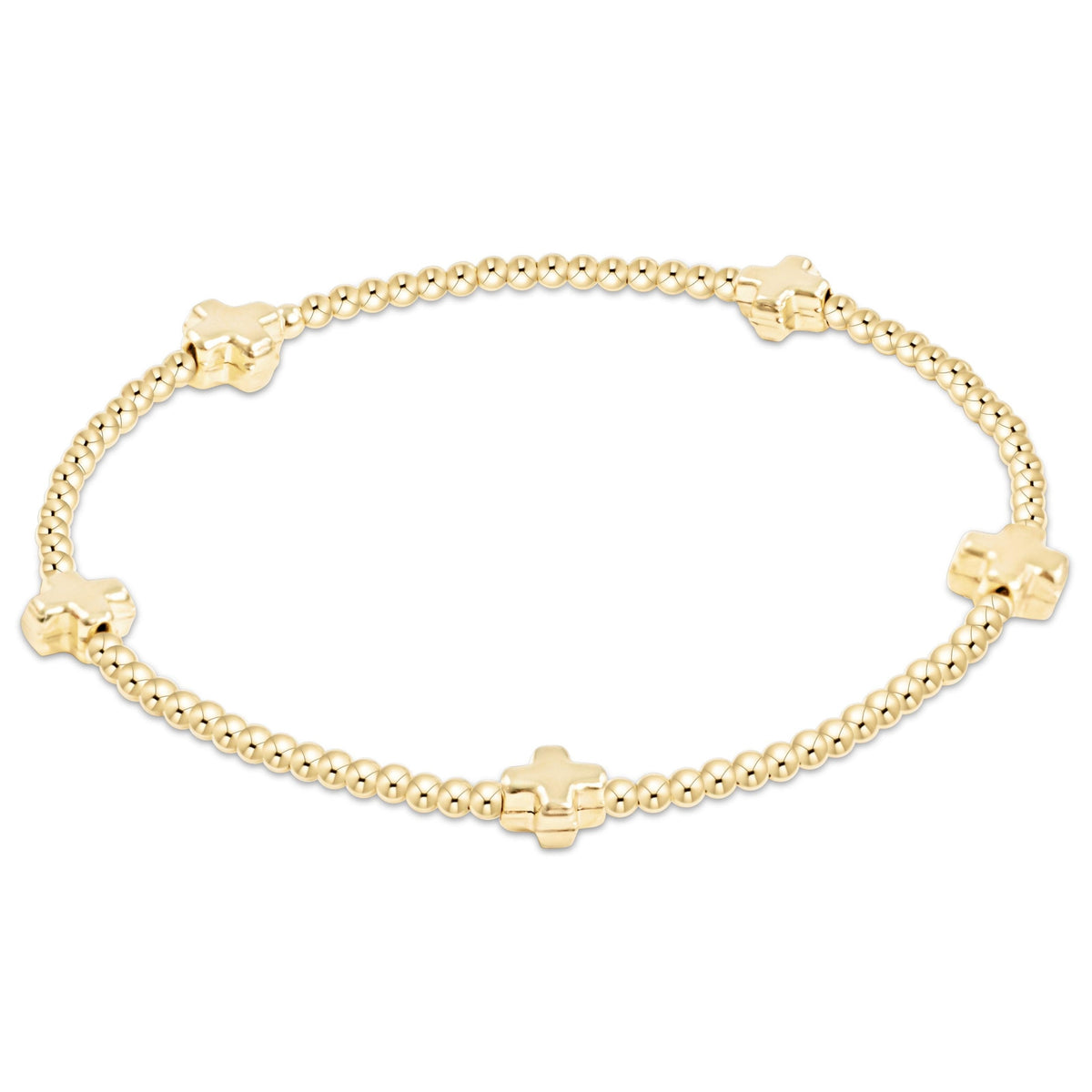 enewton Signature Cross Small 2mm Gold Beaded Bracelet in Gold shown flat