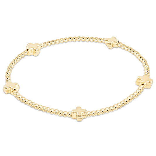 enewton Signature Cross Small 2mm Gold Beaded Bracelet in Gold shown flat
