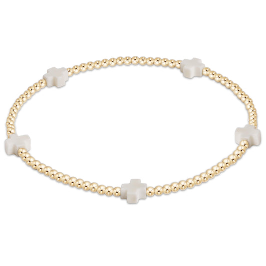 enewton egirl Signature Cross Small 2mm Gold Bracelet in Off-White shown flat