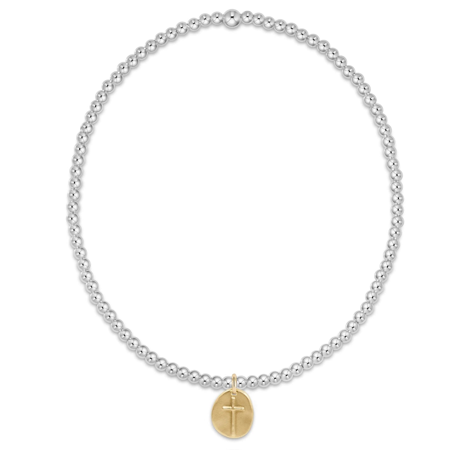 Classic Sterling Mixed Metal 2mm Bead Bracelet - Inspire Love Small Gold Charm