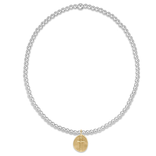 Classic Sterling Mixed Metal 2mm Bead Bracelet - Inspire Love Small Gold Charm