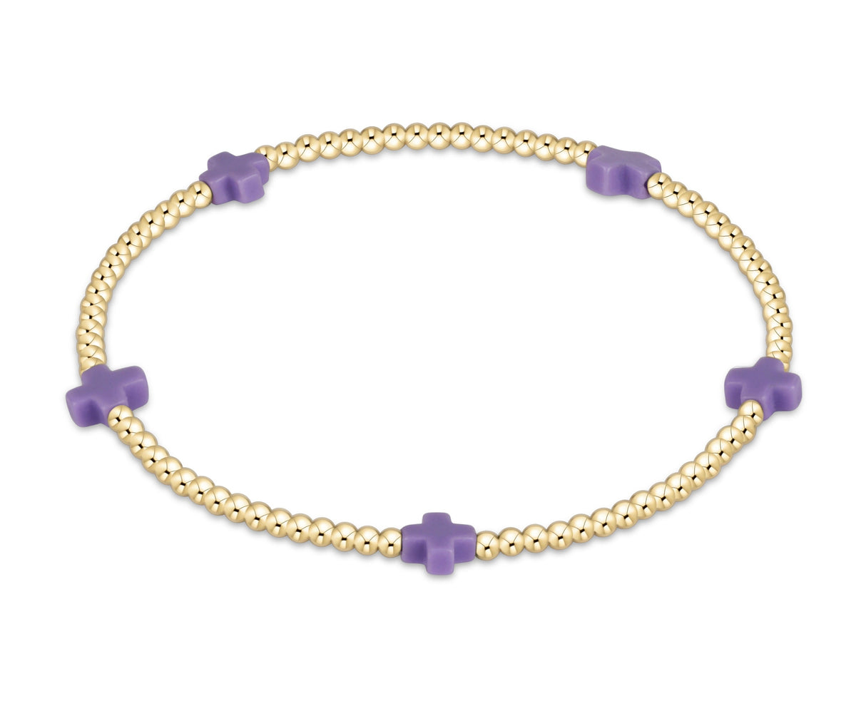 enewton Signature Cross Small 2mm Gold Beaded Bracelet in Purple shown flat
