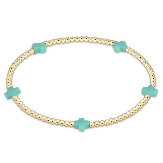 enewton Signature Cross Small 2mm Gold Beaded Bracelet in Mint shown flat