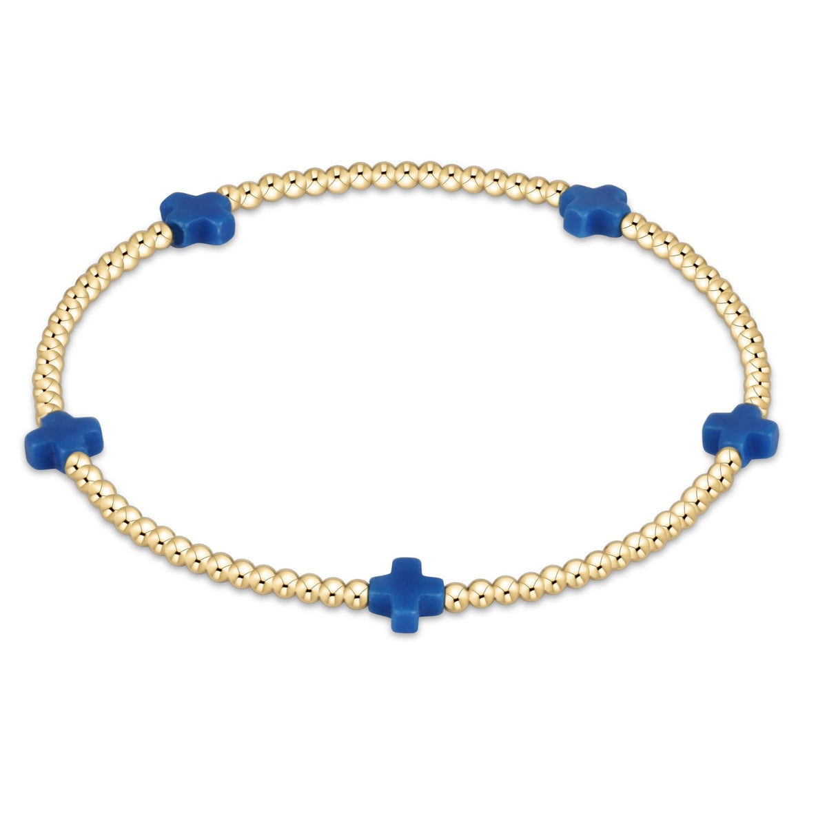 enewton Signature Cross Small 2mm Gold Beaded Bracelet in Cobalt shown flat