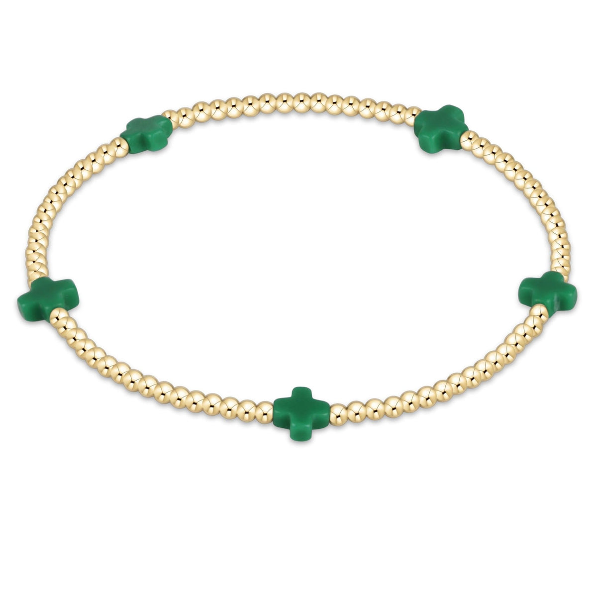 enewton Signature Cross Small 2mm Gold Beaded Bracelet in Emerald shown flat