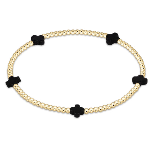 enewton Signature Cross Small 2mm Gold Beaded Bracelet in Onyx shown flat