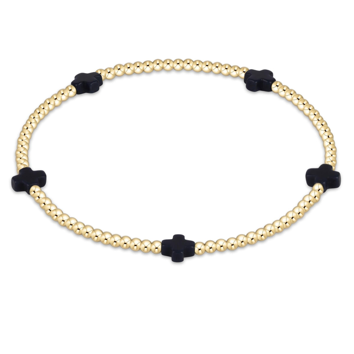 enewton Signature Cross Small 2mm Gold Beaded Bracelet in Navy shown flat
