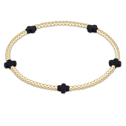 enewton Signature Cross Small 2mm Gold Beaded Bracelet in Navy shown flat