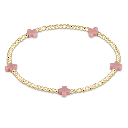 enewton Signature Cross Small 2mm Gold Beaded Bracelet in Pink shown flat