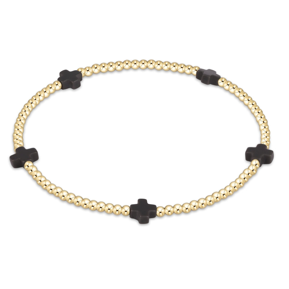 enewton Signature Cross Small 2mm Gold Beaded Bracelet in Charcoal shown flat