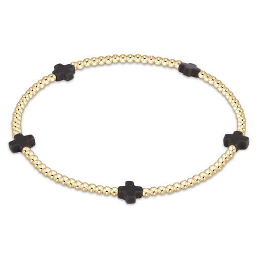 enewton Signature Cross Small 2mm Gold Beaded Bracelet in Charcoal shown flat