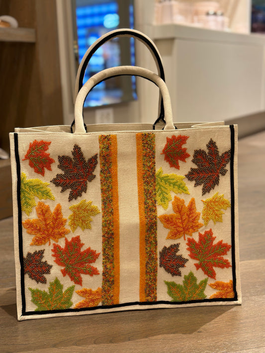 Fall Leaves Large Beaded Tote