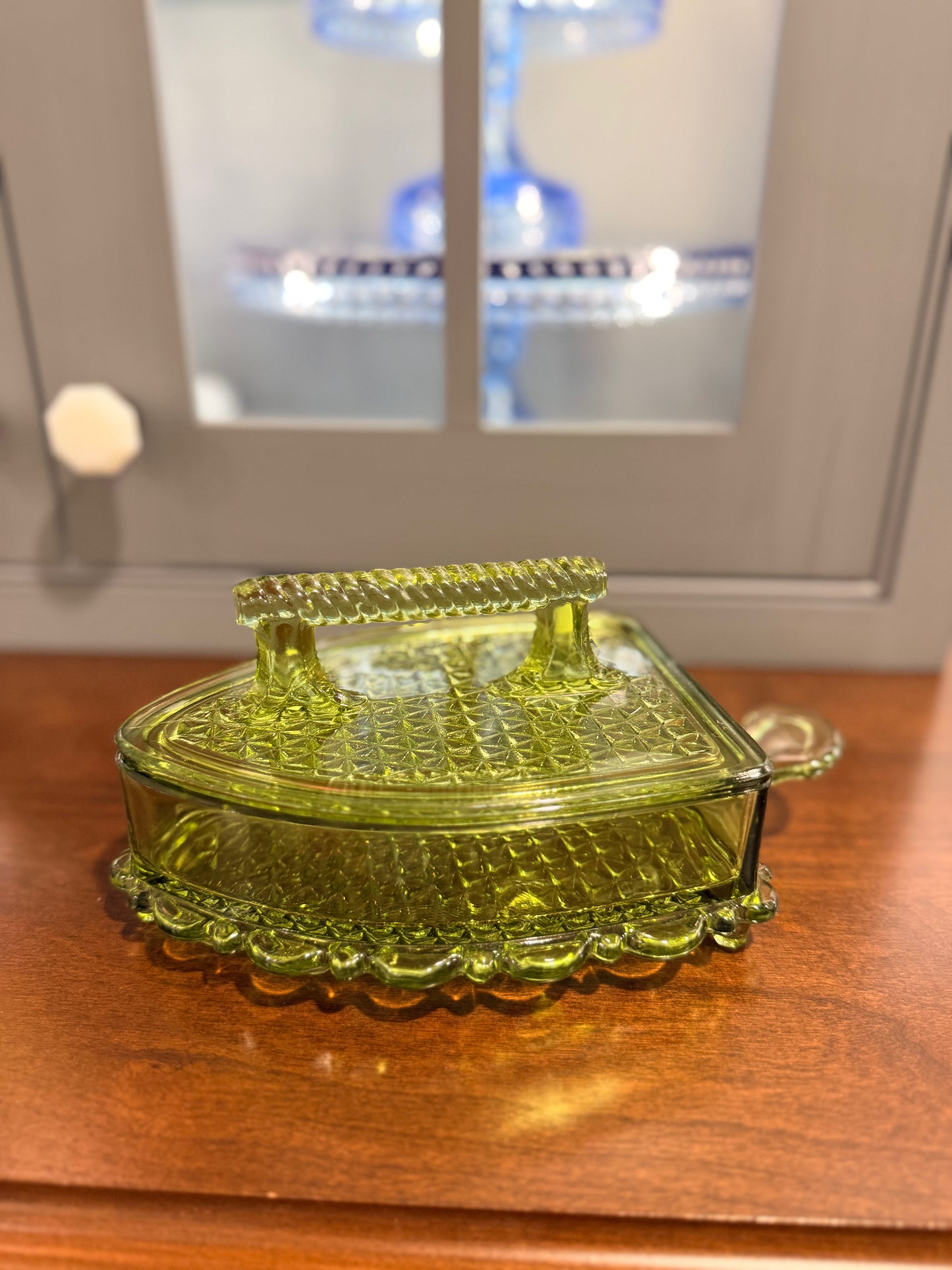 Vintage L.G. Wright Glass Green Iron Dish