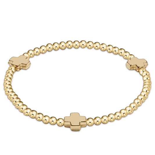 Signature Cross Gold Pattern 3mm  Bead Bracelet - Gold