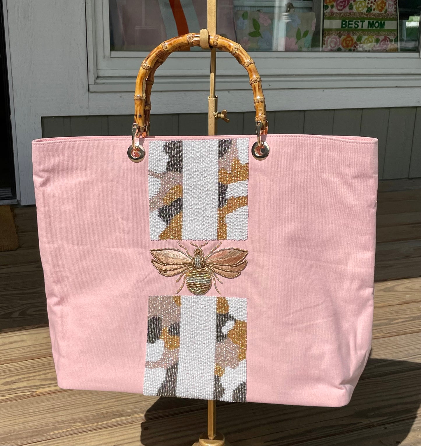 Camo Stripe 3-D Bee Tote W/ Bamboo Handles