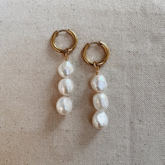 3 Drop Pearl Earrings