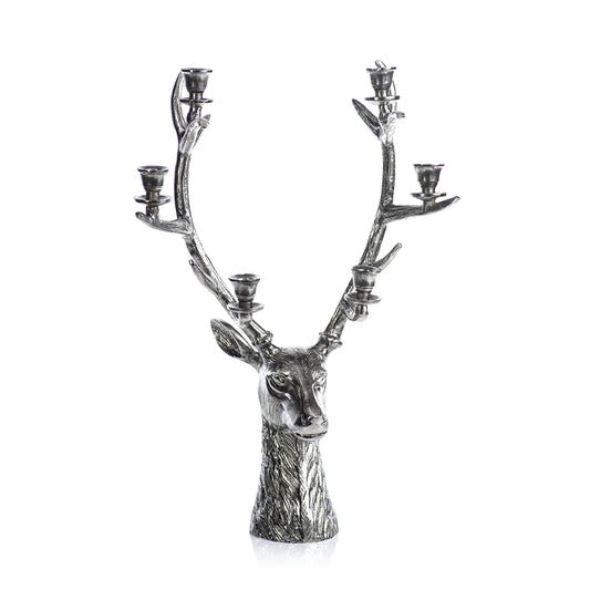 Stag Head 6-Tier Candleholder - Silver Antique - Large