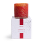 LAFCO Pomegranate Fizz Classic Candle 6.5 oz - red and orange hand-blown glass vessel on its white LAFCO gift box