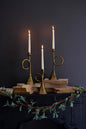 S/3 Antique Brass Trumpet Taper Candle Holders