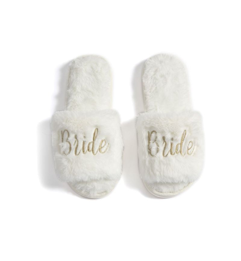 Script Bride Slippers, Ivory