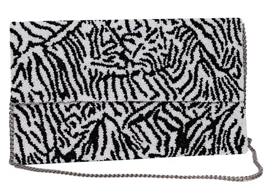 Zebra Black/White Half Flap Clutch