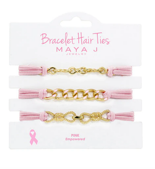 Bracelet Hair Tie - Pink Elastic Cord Gold & Pink Links