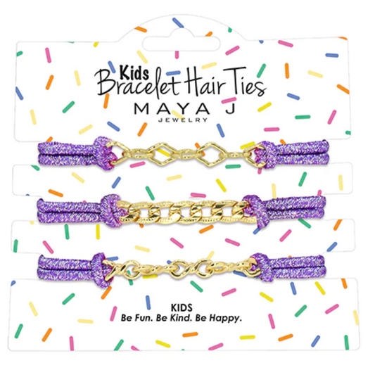 Kids Bracelet Hair Tie - Purple Elastic Cord Gold Links