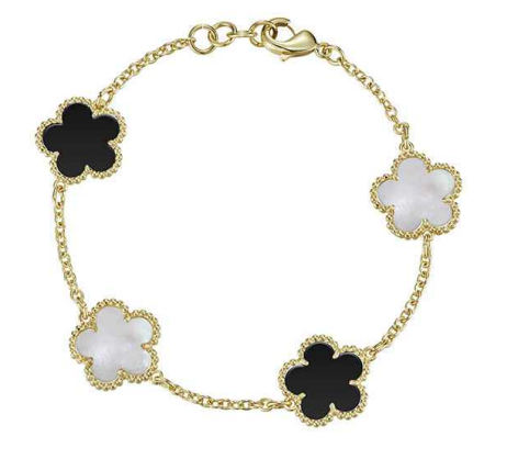 Mother of Pearl & Onyx Gold Clover Bracelet