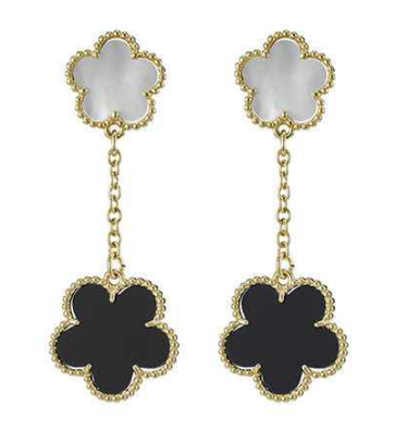 Mother of Pearl & Onyx Gold Clover Drop Earring