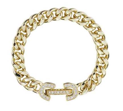 Gold Curb Link & CZ Lock Bracelet