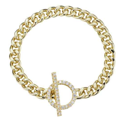 Gold Curb Link & CZ Toggle Lock Bracelet