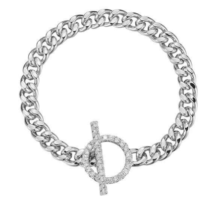 Silver Curb Link & CZ Toggle Lock Bracelet