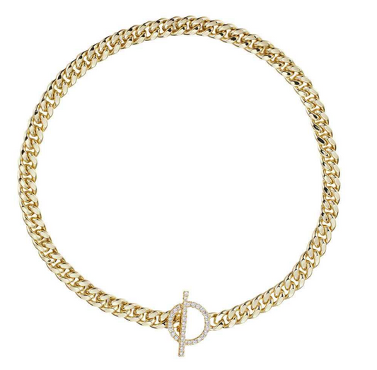 Gold Curb Link & CZ Toggle Lock Necklace