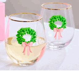 Glass Stemless Wine Rosy Wreath