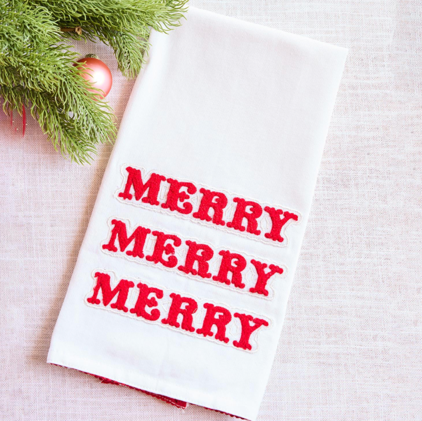 Red Merry Merry Merry Tea Towel