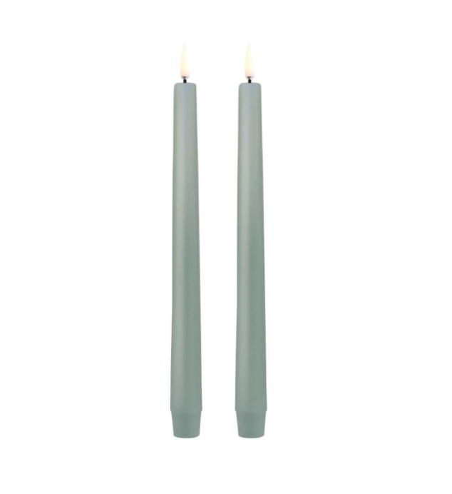 LED Taper Candle, Dusty Green, Smooth, 2-pack, 0.9 x 9.8"