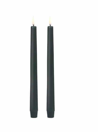 LED Taper Candle, Pine Green, Smooth, 2-pack, 0.9 x 9.8"