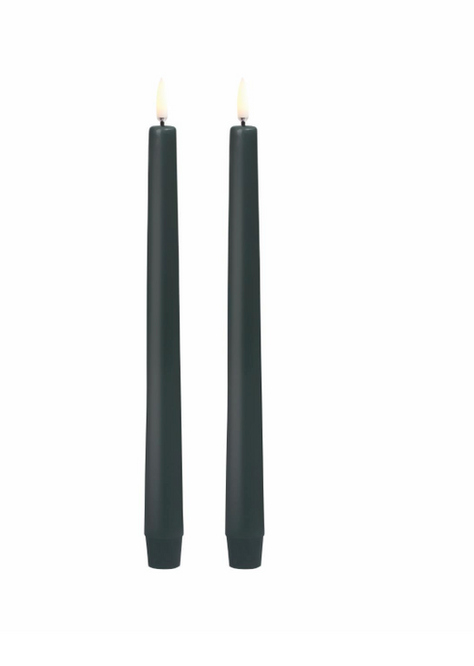 LED Taper Candle, Pine Green, Smooth, 2-pack, 0.9 x 9.8"
