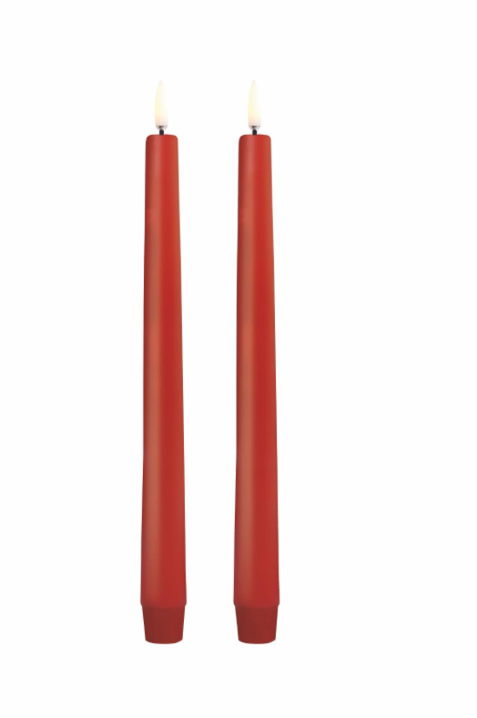 LED Taper Candle, Red, Smooth, 2-pack, 0.9 x 9.8"