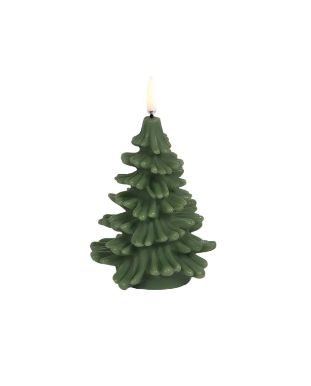 LED Candle Christmas Tree, Olive Green, Smooth, 2.5 x 4.7"