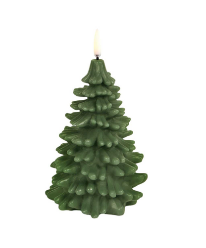 LED Candle Christmas Tree, Olive Green, Smooth, 3.9 x 5.9"