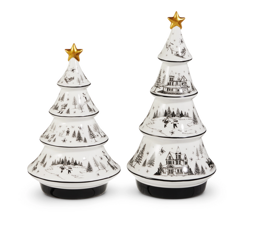 Black & White Toile Through the Woods Ceramic Trees