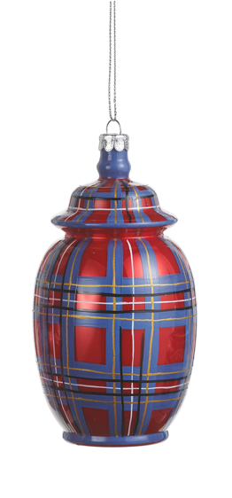 5" Dressed in Plaid Chinoiserie Ornament, Red & Blue
