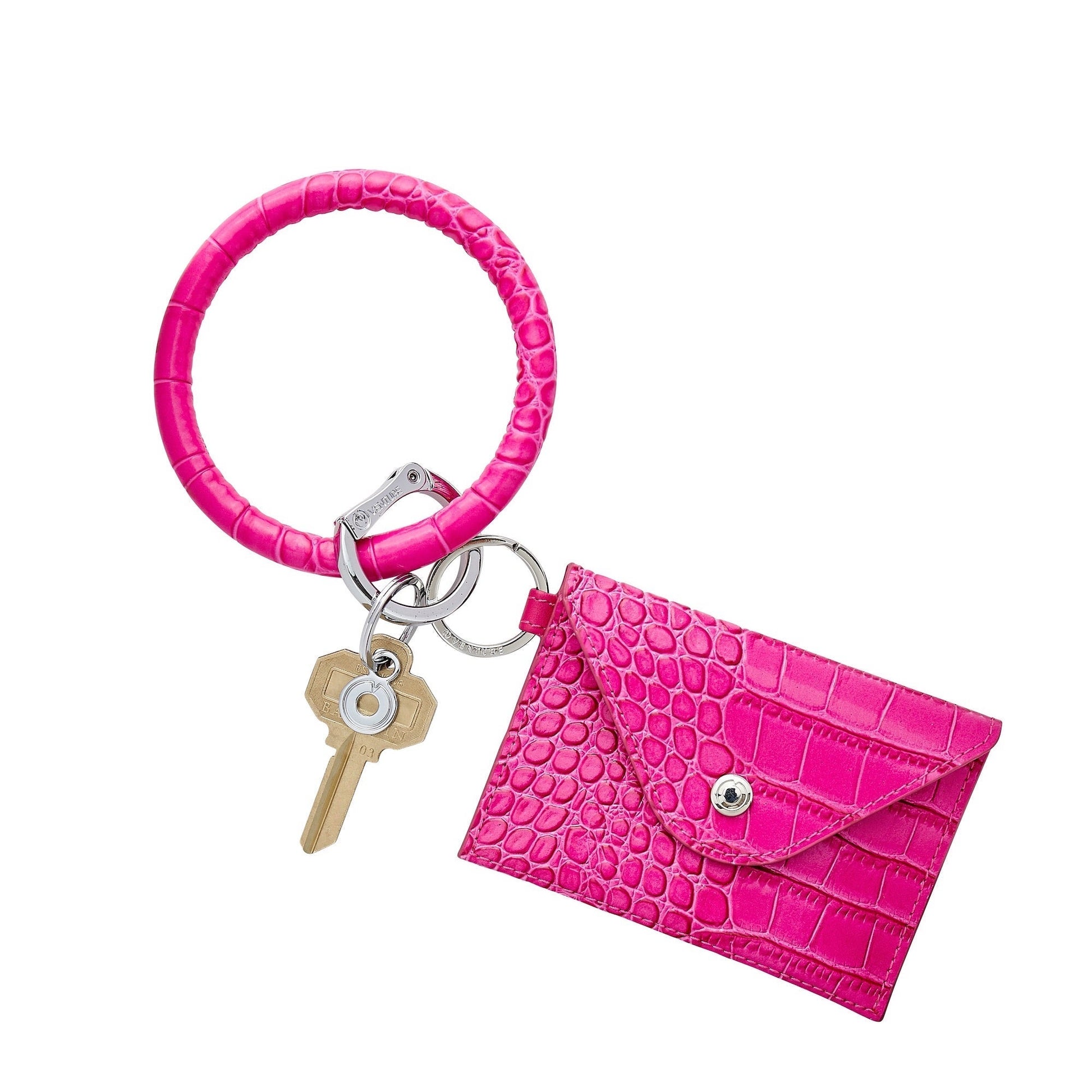 Pink Emboss LV Leather Keychain