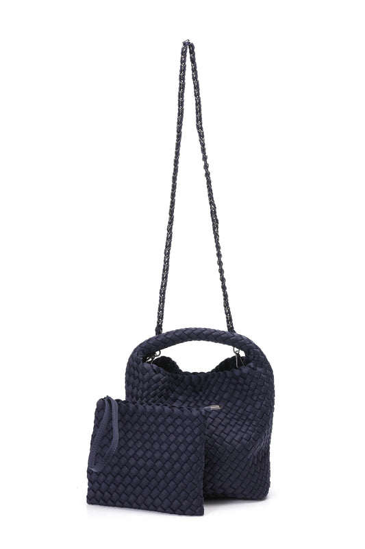 Shelly Woven Bucket Bag - Navy