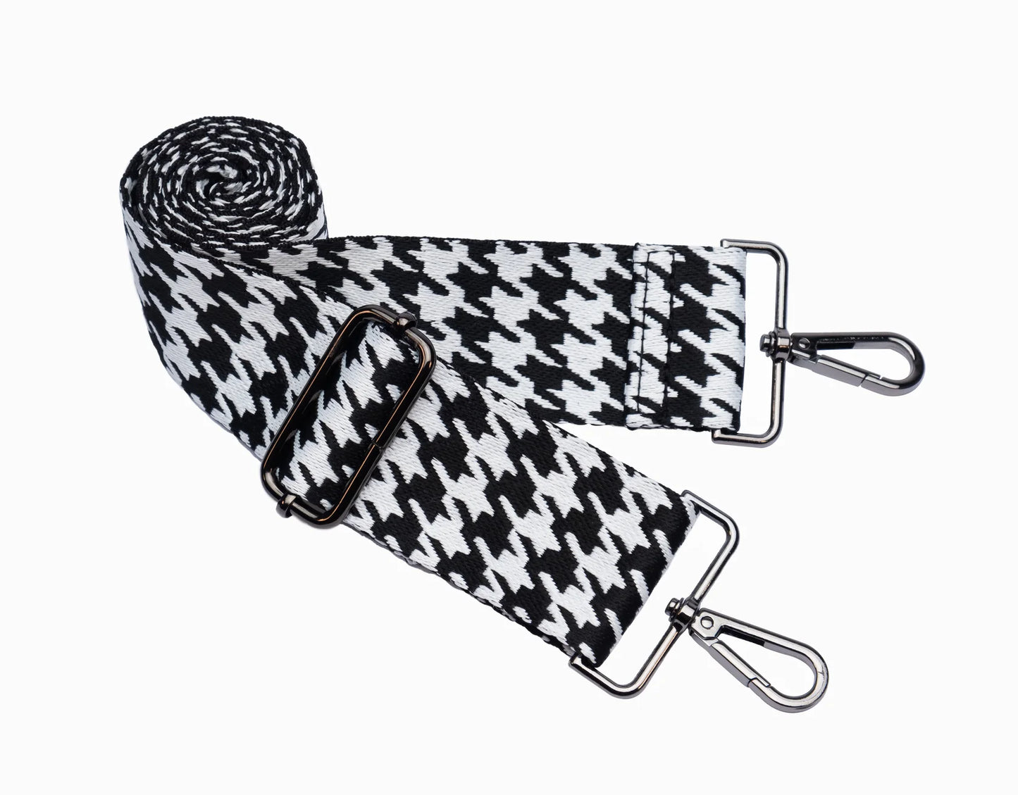 Houndstooth Bag Strap with Gunmetal Hardware