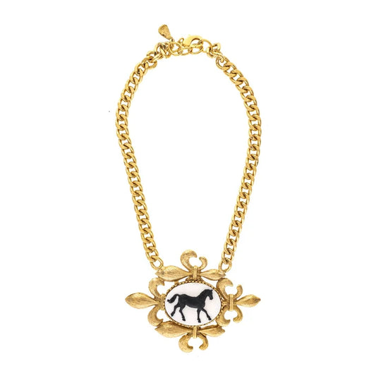 Black/White Equestrian Cameo Necklace by Yochi