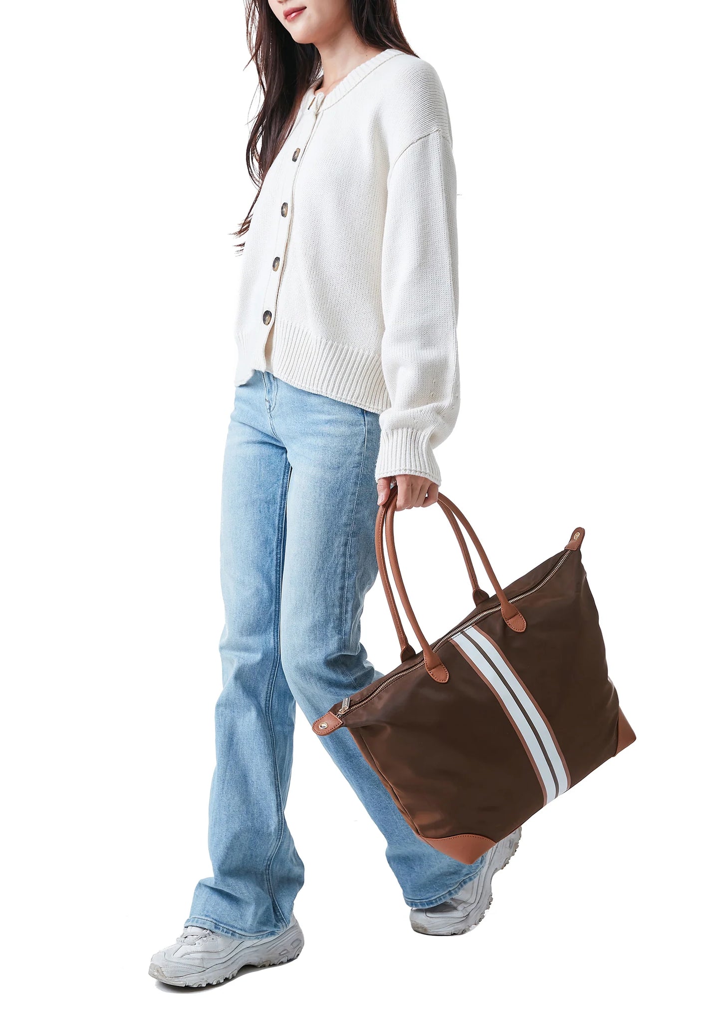 Sutton Euro tote bag w/ Brown Nylon/Brown White Stripe